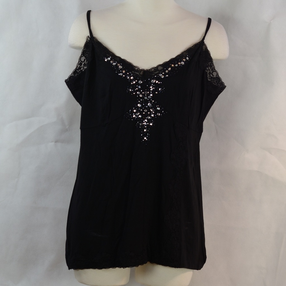 TUZZI Faux Rhinestone Cami Black SZ M/L